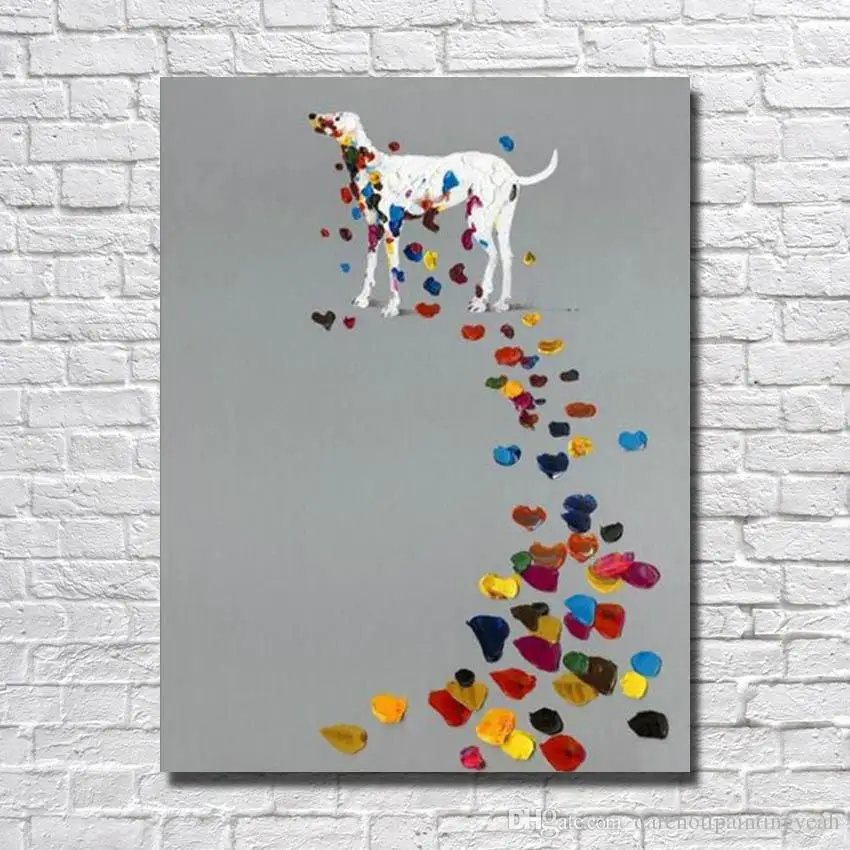 Rainbow Dog Wall Art Abstract Modern Animal Art Work Canvas Oil