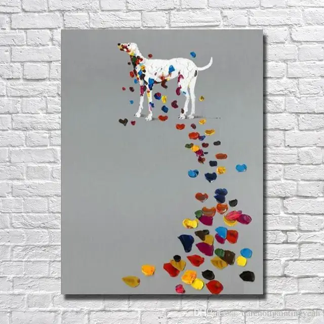 Rainbow Dog Wall Art Abstract Modern Animal Art Work Canvas Oil