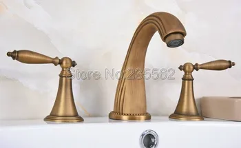 

Antique Brass 3 Hole Widespread Bathroom Basin Faucet Deck Mounted Vessel Sink / Bathtub Dual Handle Mixer Taps lan088
