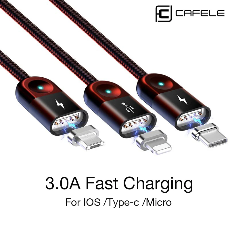 

CAFELE USB Charging Cable for iPhone Micro Type C USB Cable for Samsung Huawei Xiaomi Data Transfer Magnetic Cable LED Light