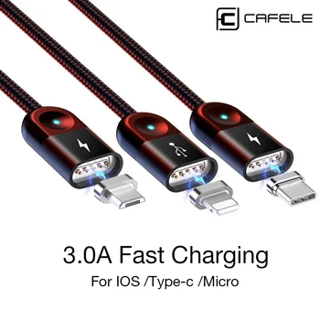 

CAFELE USB Charging Cable for iPhone Micro Type C USB Cable for Samsung Huawei Xiaomi Data Transfer Magnetic Cable LED Light