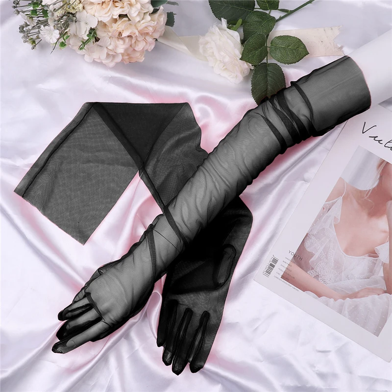 Yizyuf женские прозрачные тюлевые перчатки, прозрачные длинные перчатки с открытыми пальцами, варежки, вечерние аксессуары для фотографии, перчатки
