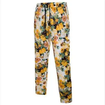 

National style men's linen sport pants long print, spring and autumn fashion travel pants, best-selling men's pants