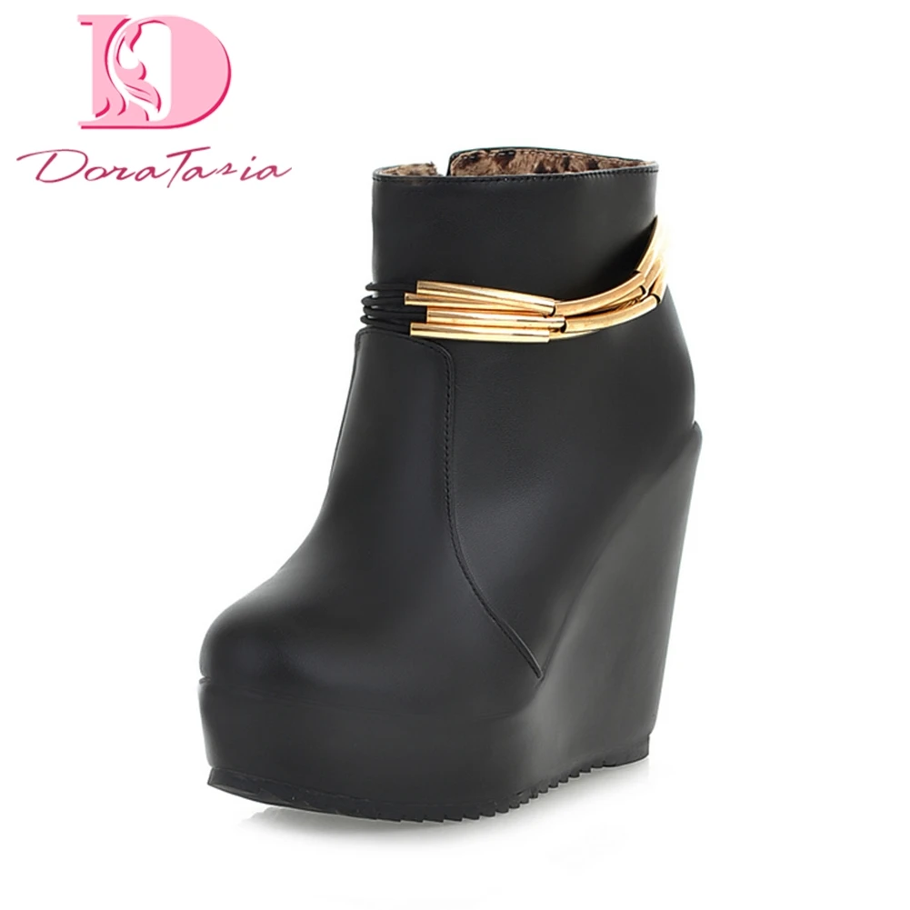 

Doratasia brand new top quality Ankle Boots Comfortable Shoes Woman retro wedges high Heels Women Shoes platform women boots