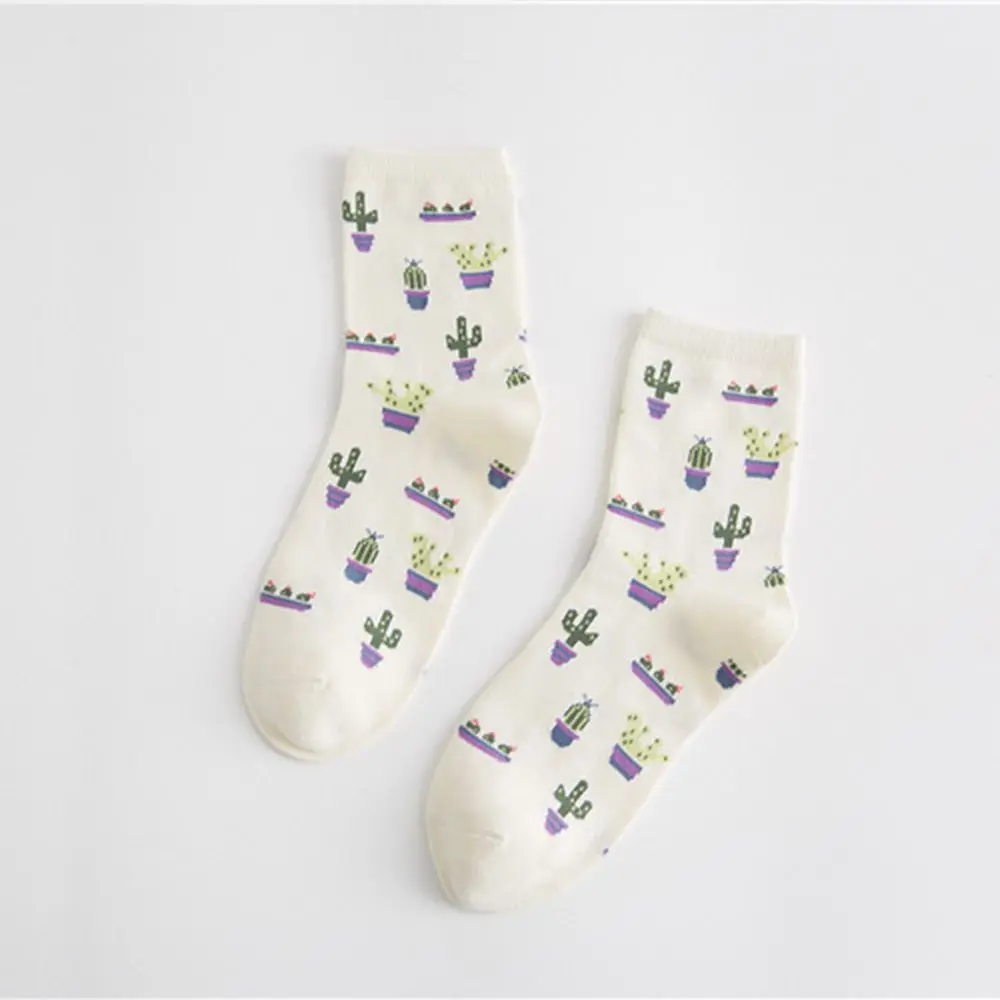 Женские носки Забавные милые Мультяшные растения кактус теплые носки для зимы мода Harajuku счастливые носки новинка носки для скейтборда - Цвет: White Socks