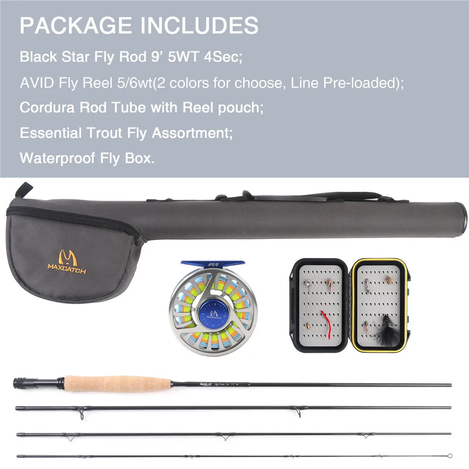 Maximumcatch 5/6WT Летающий рыболовный комплект 9FT Fly комплект тяг и Avid Pre-Spoled Fly Reel наряд