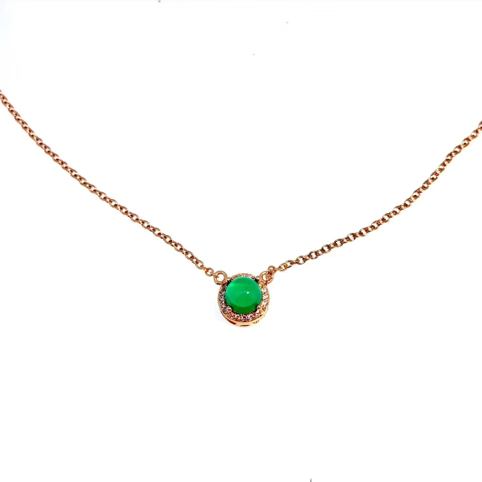 Calcédoine verte naturelle collier pendentif pierre naturelle collier S925 argent élégant belle ron