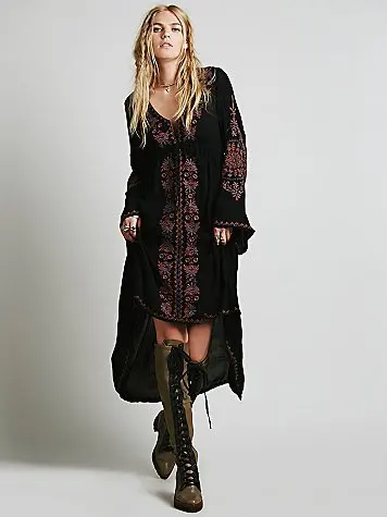 V Neck Peasant Vintage Cotton Linen Tunic Exquisite Embroidered V Neck Peasant Vintage Cotton Linen Tunic Exquisite Embroidered Mexican Dress Women Kaftan Hippie Retro Boho Maxi Vesi Donna In Dresses From S