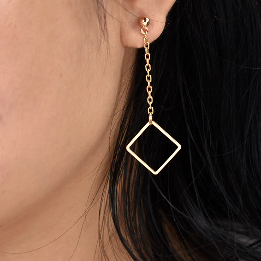 

Bing Tu Chain Tassel Long Dangle Earrings Gold Silver Triangle Square Drop Earring For Women Bridal Party Jewelry Hanging Earing