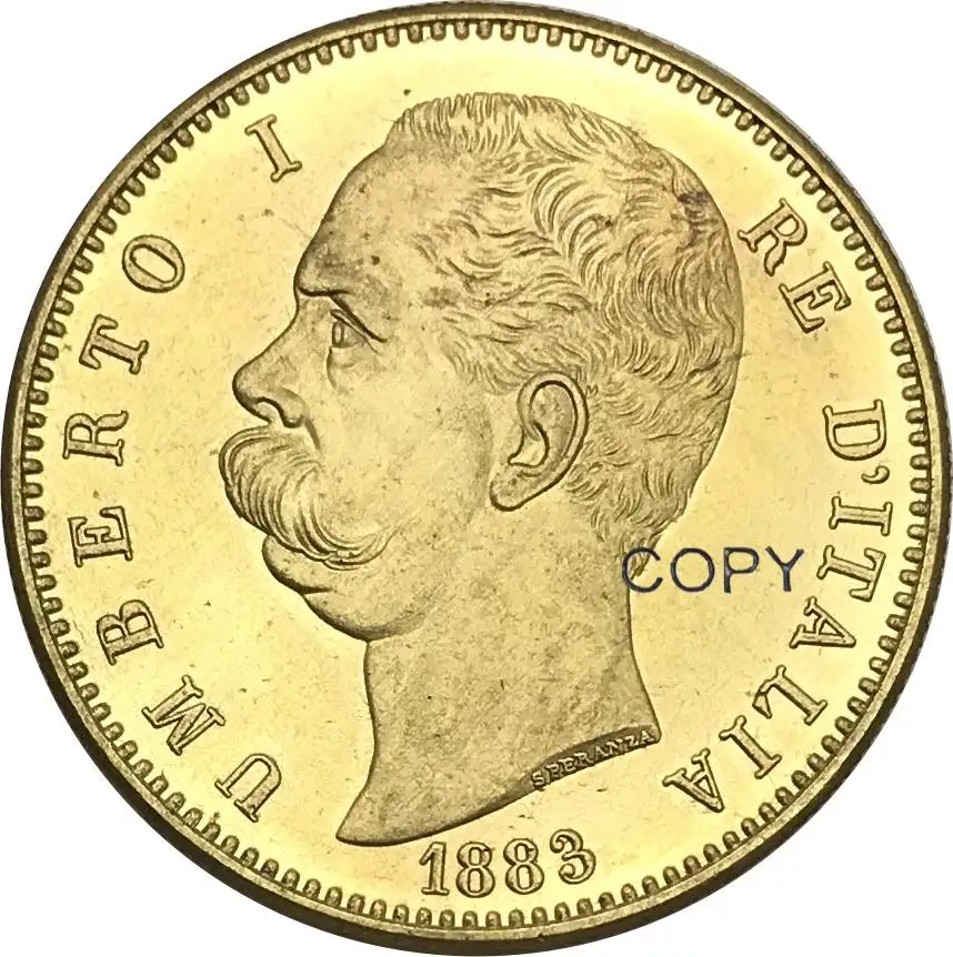 Italia Umberto I Re D Italia 1883 R 100 Lire Moneta D'Oro In Ottone Metallo Monete Copia
