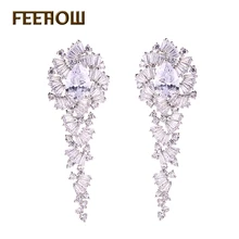 Joyería de La Boda FEEROW Único Micro Incrustaciones de Piedra Marquise/Pear Shape Gota Cubic Zirconia Rhinestone de Las Mujeres Pendientes de Gota FWEP357