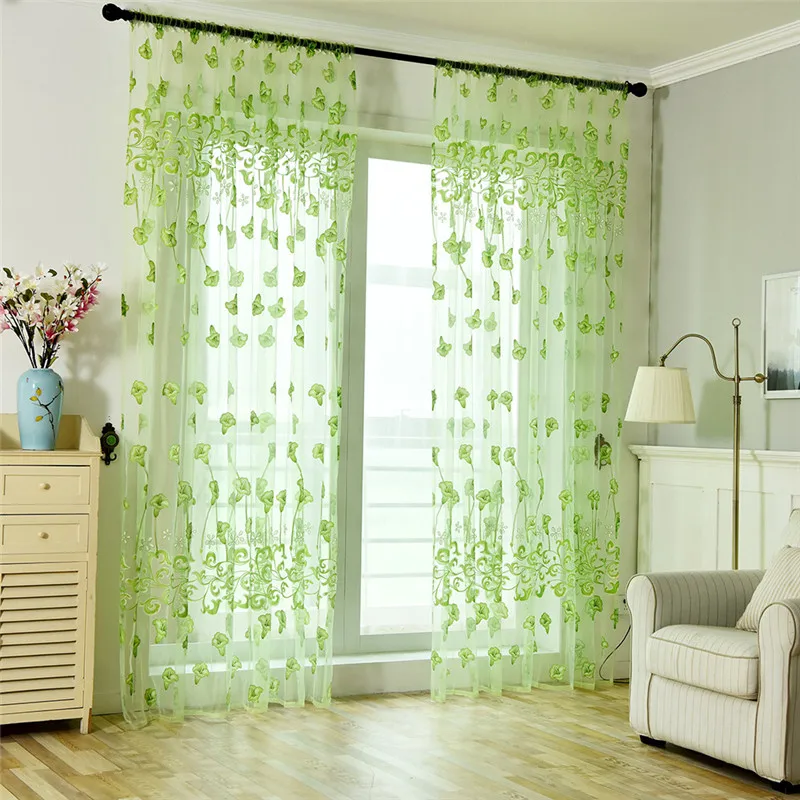 

Leaves Sheer Curtain Tulle Window Treatment Voile Drape Valance 1 Panel Fabric Curtain for Living Room