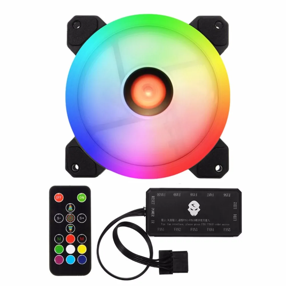 

6pcs Computer PC Cooler Cooling Fan Double Ring 366 Modes 10 Level Adjust Speed RGB LED 120mm Fan With Remote Control For CPU