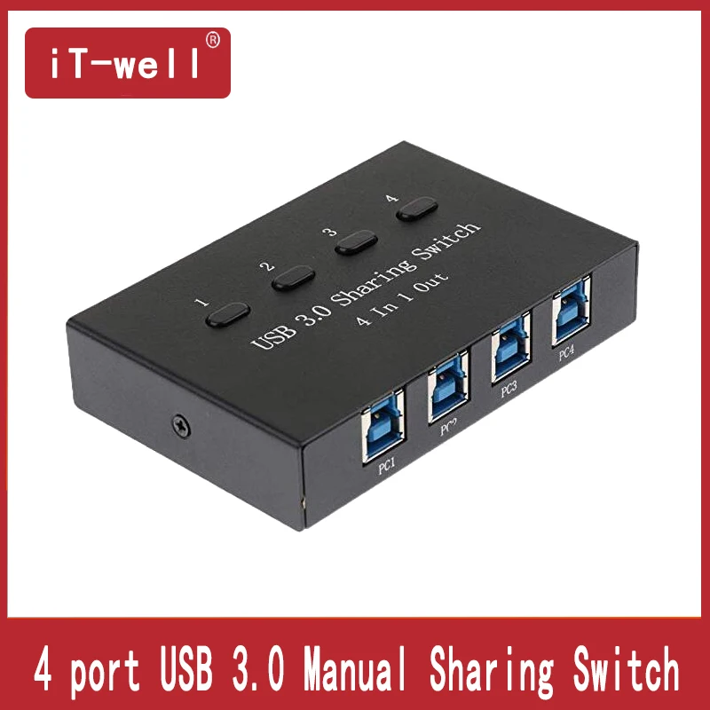 Usb-концентратор 3,0, usb-коммутатор, KVM коммутатор, адаптер, коробка, 4 компьютера, 1 usb-устройство, концентратор, принтер, сканер