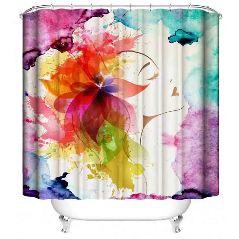 

New product Oil Painting Girl Flower Shower Curtains Custom Design Creative Shower Curtain Bathroom Waterproof Polyester Fabric