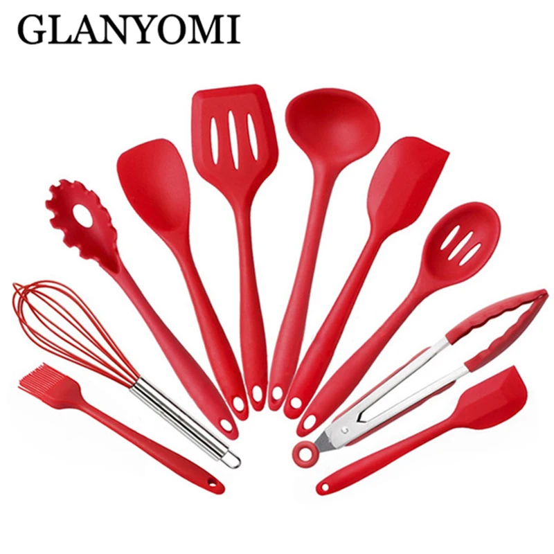 

GLANYOMI Kitchen Silicone Non-stick Cooking Spoon Spatula Ladle Egg Beaters Utensils Set Cooking Tools Accessories Supplies