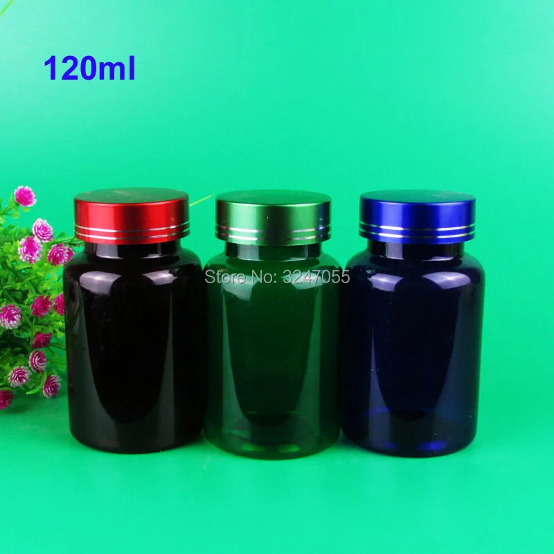 

120ml Plastic Empty Medicine Capsules Refillable Bottle, DIY 120cc Green/Blue/Brown Convenient Tablets/Pills Packing Container