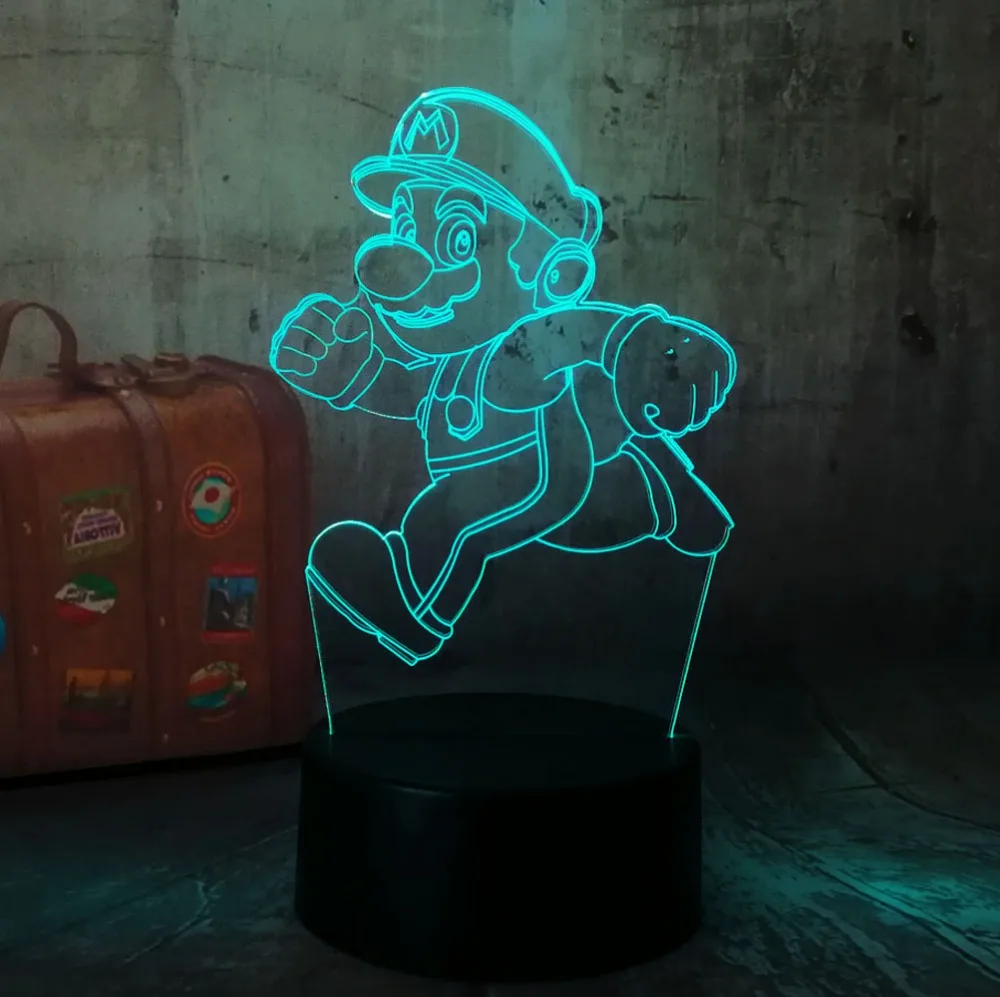 Мультфильм милый бег Супер Марио действие 3D LED RGB сенсорный ночник фигурка 7 видов