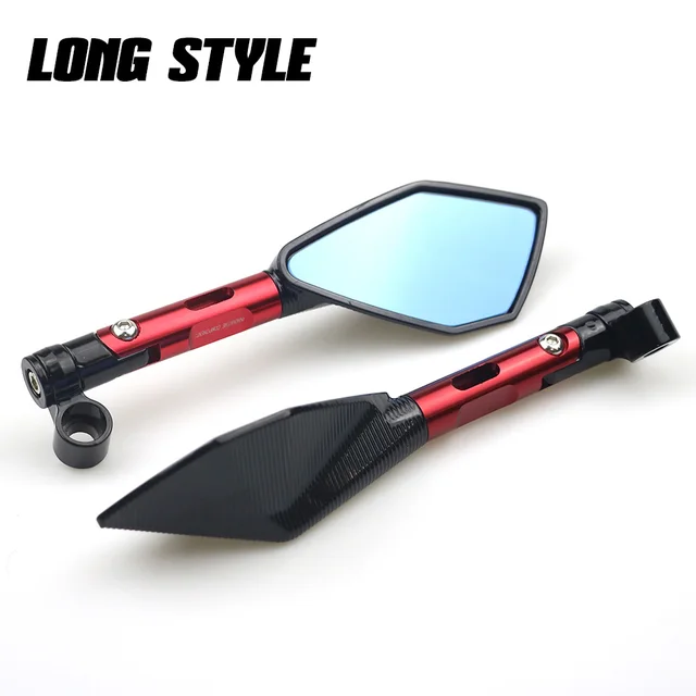 Universal CNC Aluminum Motorcycle Handlebar Rear View Mirrors Blue Anti-glare Mirror for Honda Yamaha Suzuki Scooter ktm Long Red
