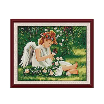 

Cherub happy happiness on the grass European pattern handmade embroidery cross stitch kit wall decoration paintings