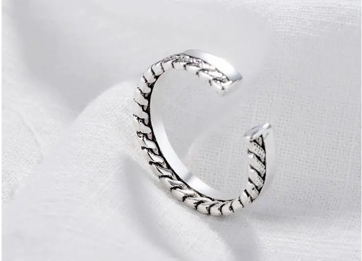Богемное Новое 925 пробы Серебряное большое Ретро Открытое кольцо для женщин подарок регулируемый размер античное кольцо Свадебные ювелирные изделия