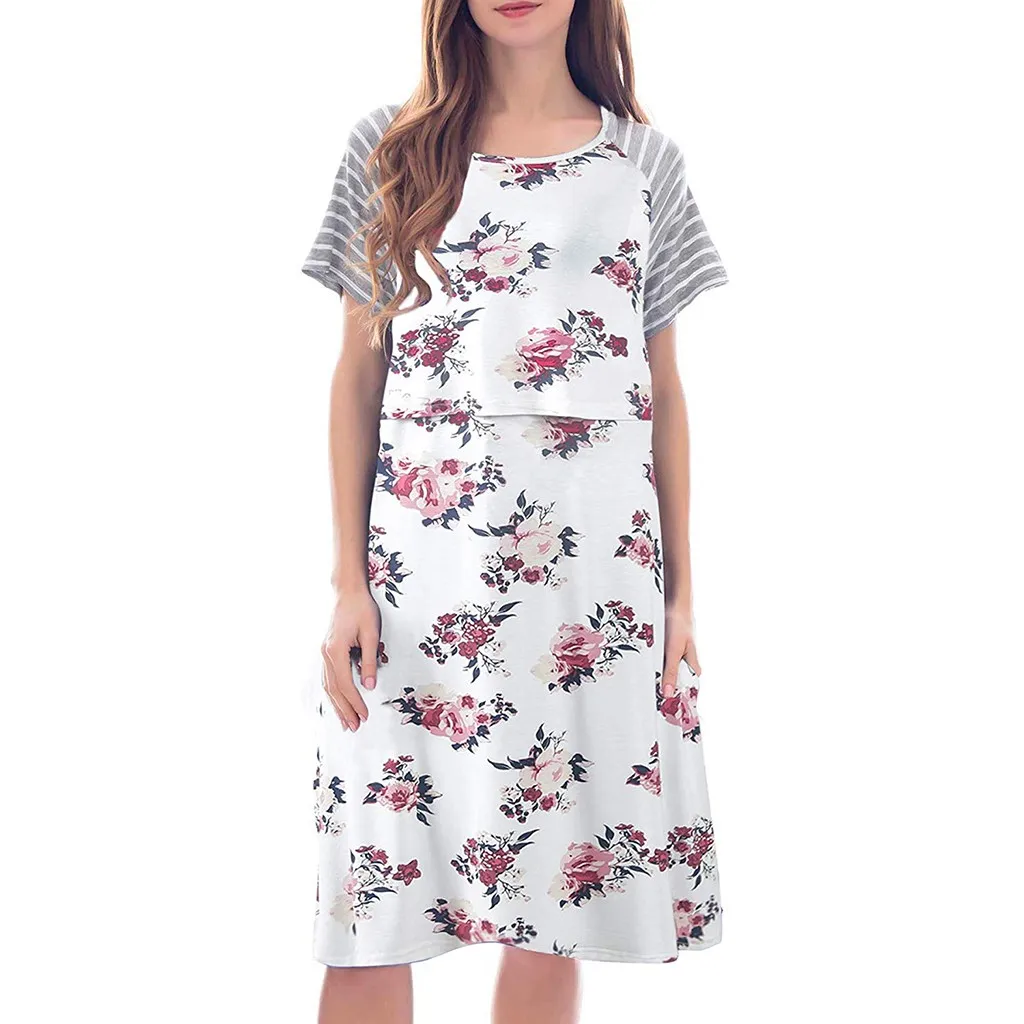 

MUQGEW maternity dresses pregnant woman clothes Pocket Floral Nursing Dresses for Breastfeeding robe femme enceinte#y2