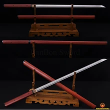 Japanese Samurai Katana Sword Ninja Damascus Steel Zatoichi Red Wooden Shirasaya Full Tang Straight Blade Katanas
