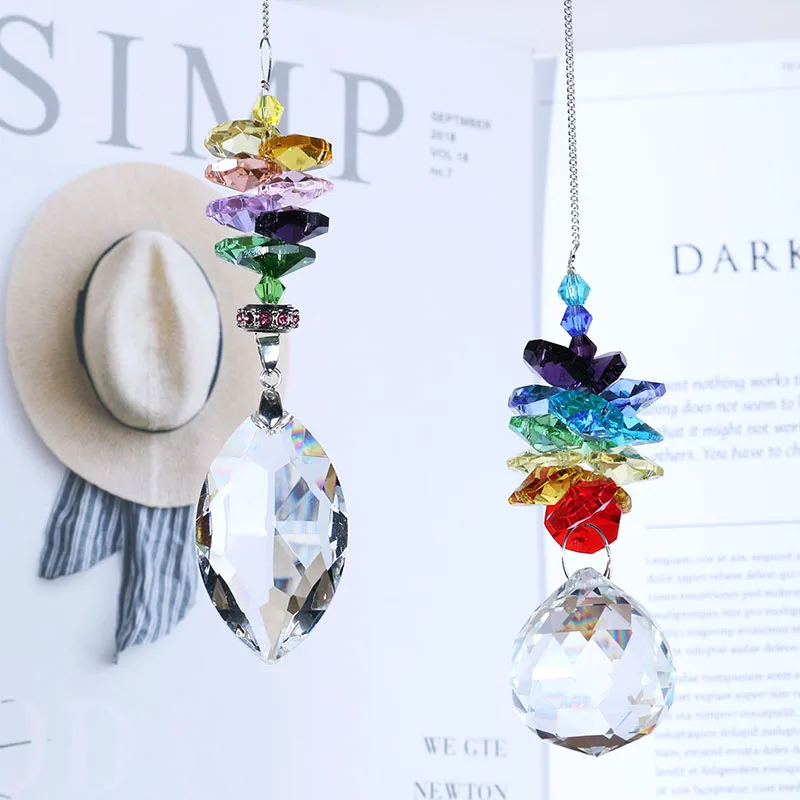 

H&D 2pcs Crystal Rainbow Maker Window Sun Catcher with Large Faceted Pendant Christmas Decorations For Home
