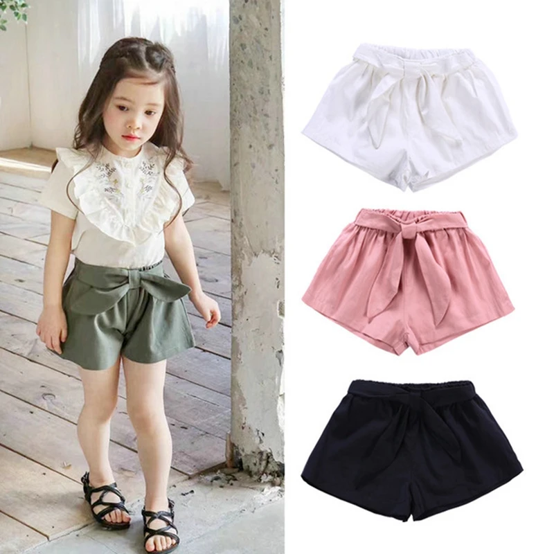 Summer Cute Girls Shorts Cotton Children's Shorts Bow Kids Hot Shorts Half Pants Three-point Trousers Casual Beach Shorts