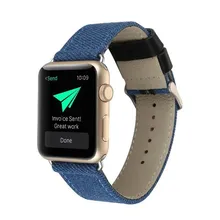 Холщовая ткань из джинсовой ткани+ кожаный ремешок для Apple Watch, 38, 42 мм часы ремень браслет для наручных часов iwatch серии 1 2 3