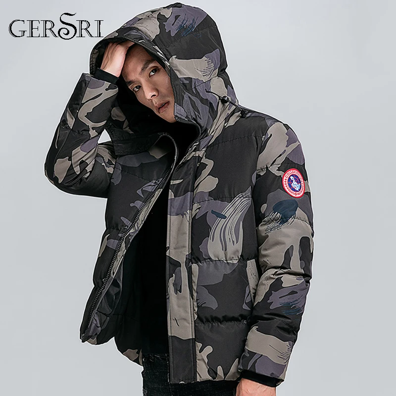

Gersri Winter Warm Padded Cotton Suit Men's Casual Camouflage Tactical Hooded Windproof Jacket Jacket Harajuku Top for male