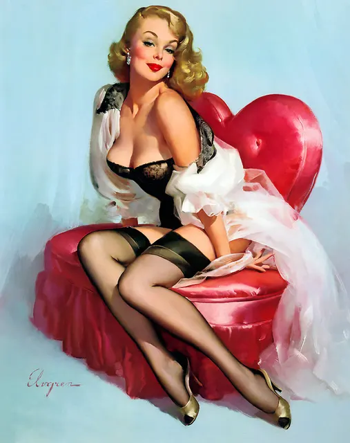 Red Sofa Sexy Girl Pop Pin Up Vintage Poster Classic Retro Kraft Decorative Maps Wall Canvas