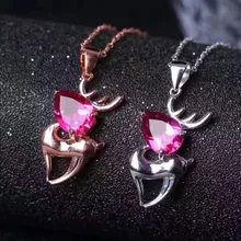Натуральный красный Топаз драгоценный кулон S925 Серебряный натуральный драгоценный камень кулон Цепочки и ожерелья модный милый маленький олень для женщин Подарки для девочек ювелирные изделия