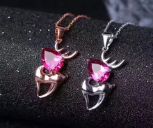natural red topaz gem pendant S925 silver Natural gemstone Pendant Necklace trendy Cute little deer women girl gift jewelry