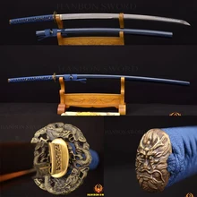 JAPANESE SAMURAI SWORD KATANA FULL TANG HARD WOODEN REAL RAYSKIN WRAPPED SAYA HANDFORGE 1095 CLAY TEMPERED