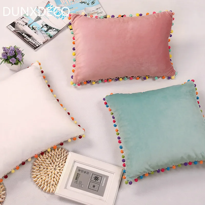 

DUNXDECO Cushion Cover Decorative Pillow Case Nordic Colorful Cute Balls Soft Throw Kid Room Decoration Coussion