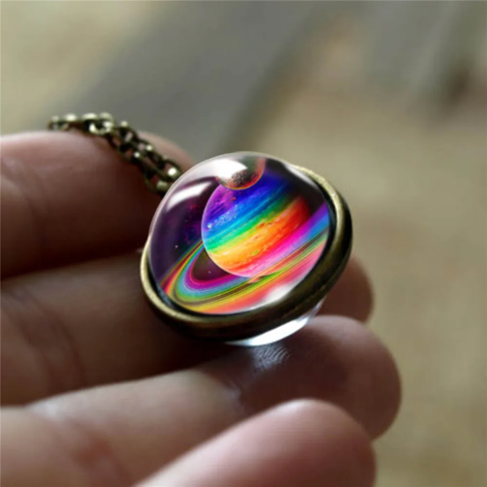 Lateefah Galaxy Dubbelzijdig вешалка Ketting Glas Art Foto Handgemaakte Verklaring Universe Planeet Sieraden Ketting