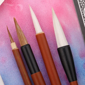 

Maries 4Pcs Woolen Hair Writing Brush Chinese Calligraphy Pen Hook Line Pen For Drawing Watercolor Acrylic pigment Art Supplies