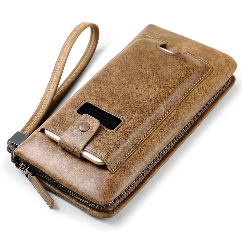 

Business Large Capacity Clutch Bag Men Long Vintage Wallets Genuine Leather Purse Men back Cell Phone Pocket Design Coin Purse