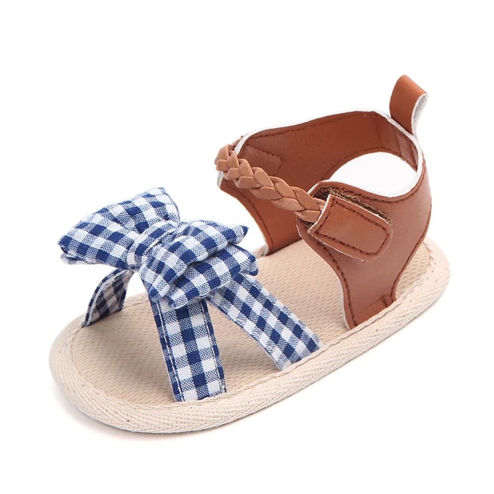 Г. Модные детские сандали для девочек с Бантом Летняя обувь клетчатая Тканевая обувь для малышей Нескользящие сандалии для младенцев с мягкой подошвой# LR2