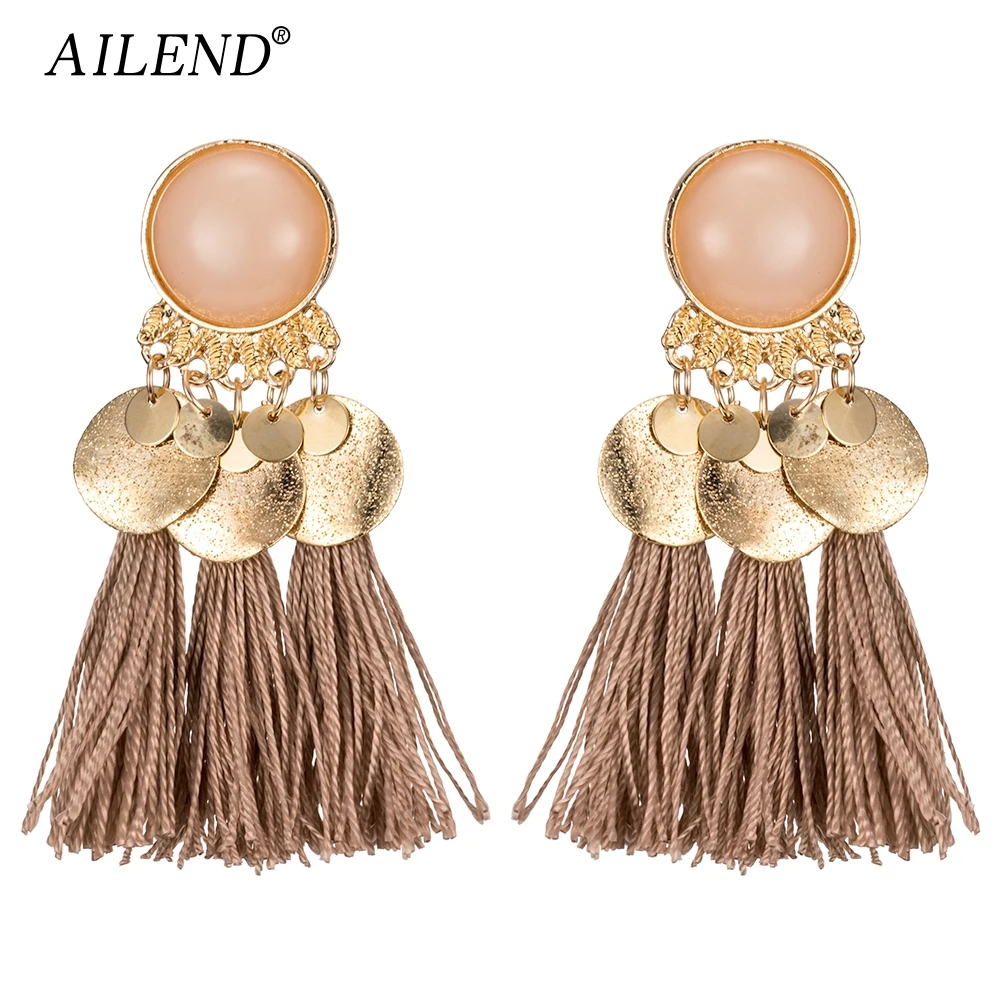 AILEND Ethnic Tassel Earrings Dangle Bohemian Earrings for Women Coin Boho Fringe Drop Earrings