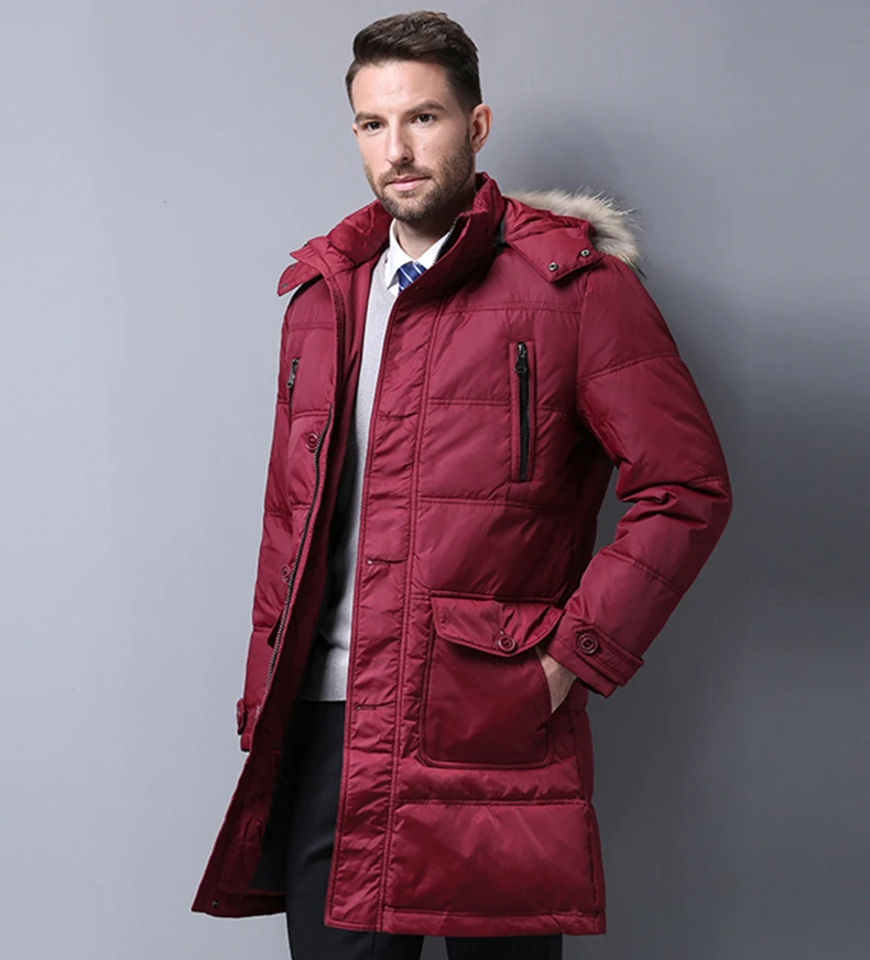 Мужская пуховая куртка 90% утиный пух зимняя куртка теплая средняя длинная до низу пальто меховой воротник с капюшоном верхняя одежда Высокое качество 4XL мужские парки
