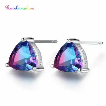 

Rainbamabom 925 Solid Sterling Silver Mystic Rainbow Topaz Gemstone Earrings Ear Studs Fine Jewelry Gift Wholesale Drop Shipping