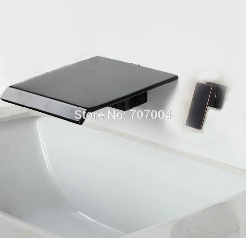Oil Rubbed Bronze Wall Mounted Bathroom Sink Basin Faucet Single Handle Waterfall Bathroom Hot and Cold