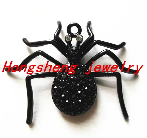 

Hot sell!! 48x35mm10pcs/lot Electrophoresis black zinc alloy spider Rhinestone Pendants for Jewelry Necklace making (As shown)