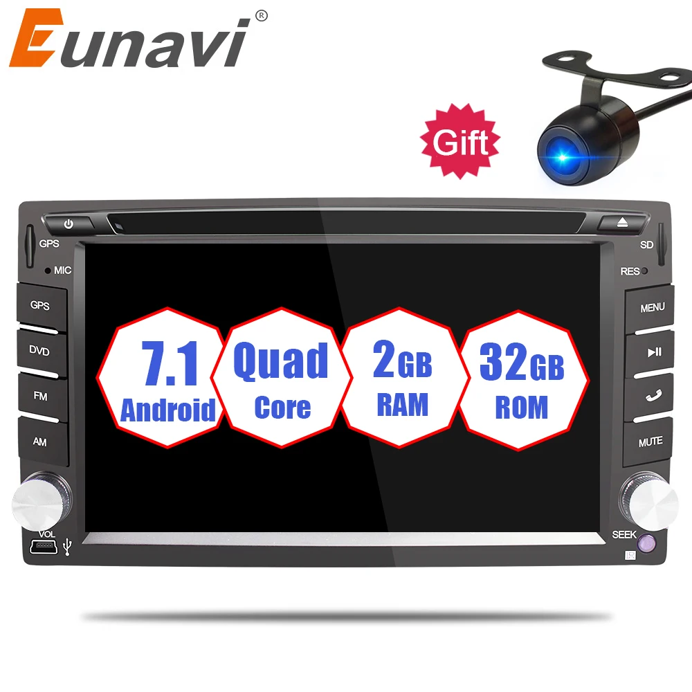

Eunavi Universal 2 din Android 8.1 Car DVD player GPS Navagation Wifi Bluetooth Radio DDR3 Touch Screen 3G car pc audio stereo