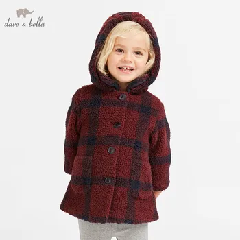 

DB8957 dave bella autumn winter baby girl lovely jacket children fashion outerwear kids wine plaid coat