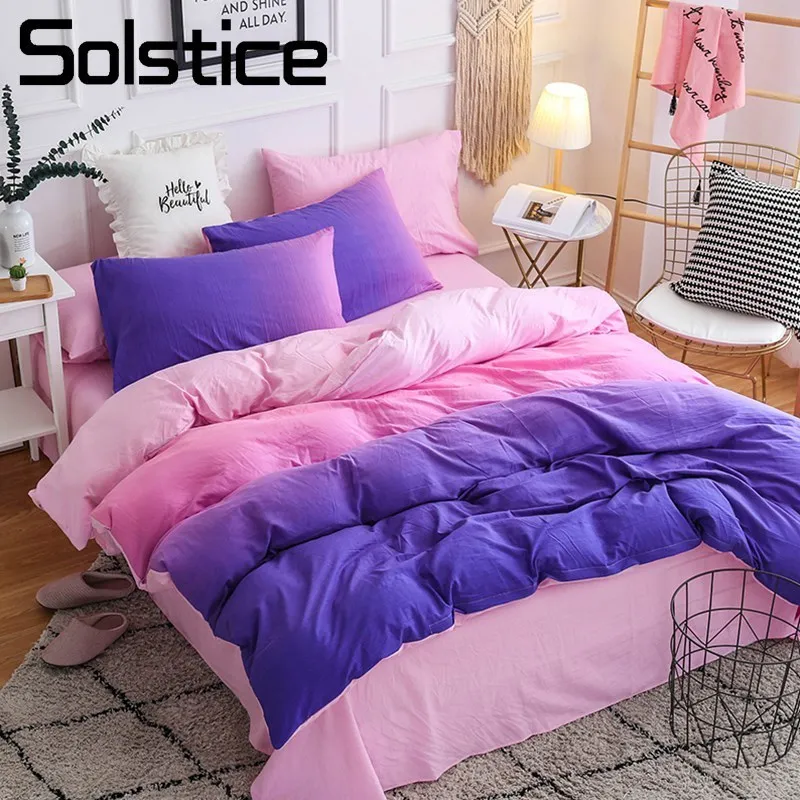 Solstice Home Textile Purple Pink Bedding Set 3/4Pcs Bedlinen Duvet