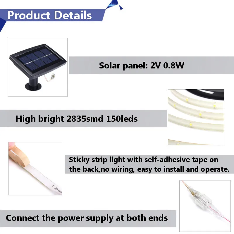 5M SMD2835 Waterproof Solar Powered LED Strip Light for Christmas Outdoor Garden Decor DC12V