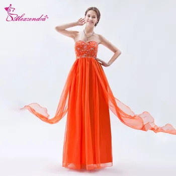 

Alexzendra Orange Long A Line Chiffon Prom Dresses Sweetheart Beaded Party Dress Graduation Gown for Girls